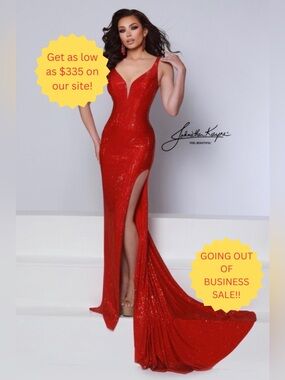 Johnathan Kayne Sparkling Red Prom Gown